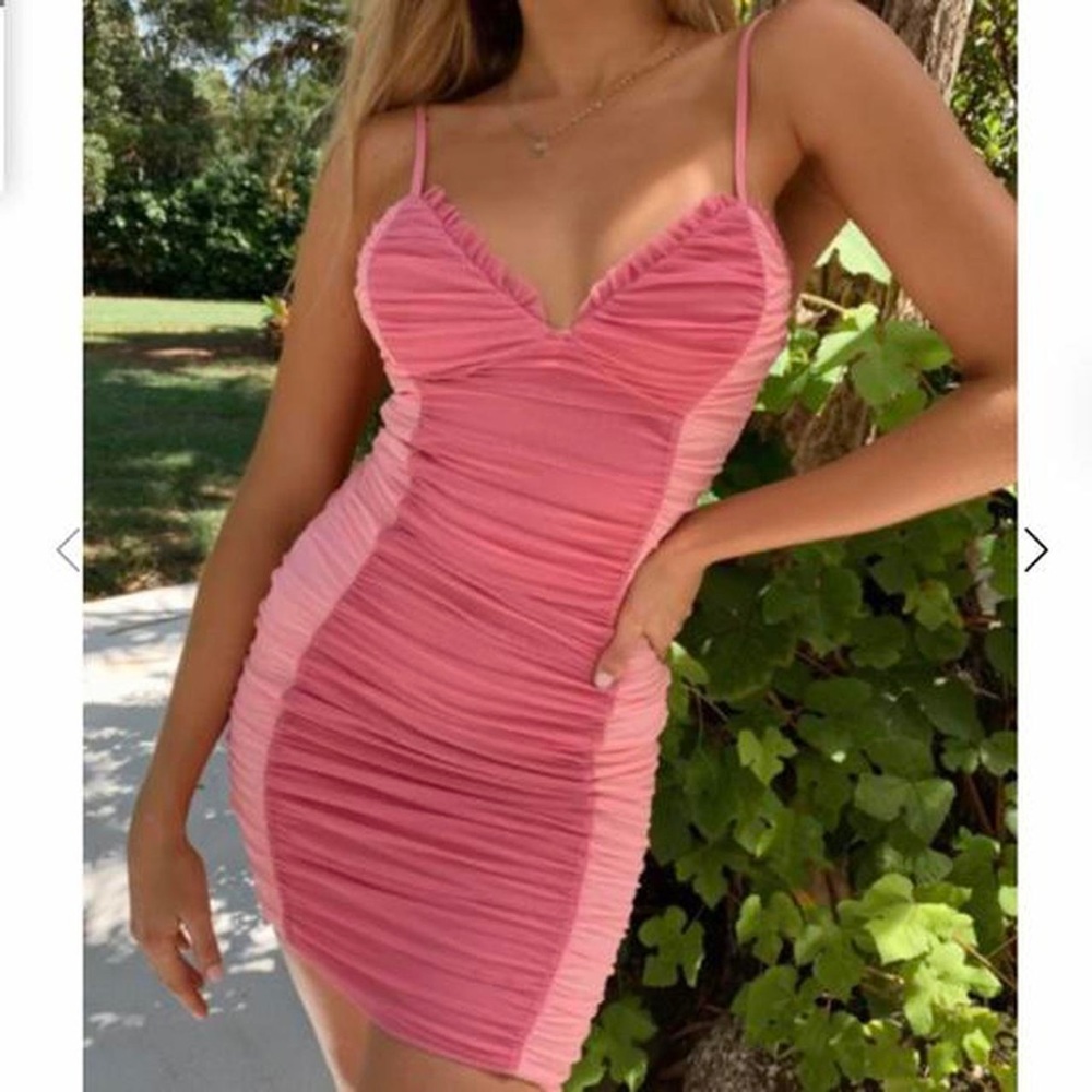Tiger Mist Adena Pink Colorblock Ruched Mesh Dress - Picture 8 of 8
